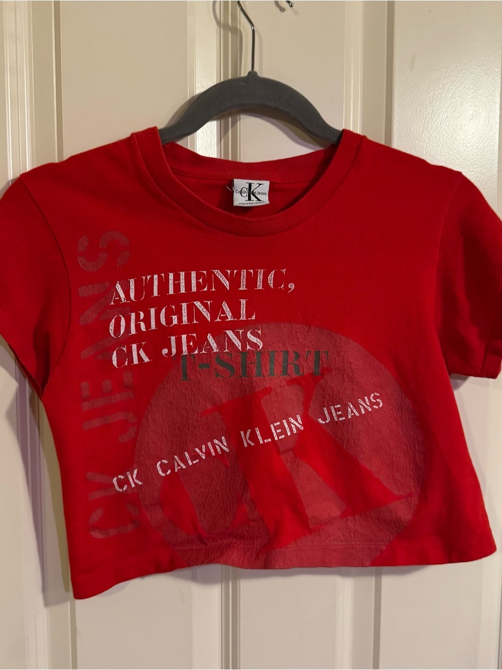 Calvin Klein Red Graphic Logo Crop Tee